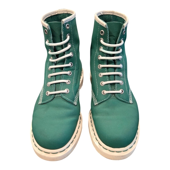 Doc Martens Vegan Canvas Green Boots Mens Size 9 - Picture 1 of 6